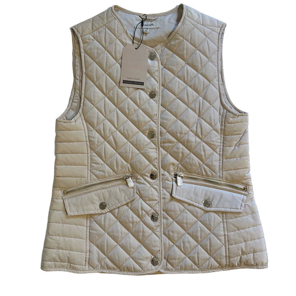 NWT Zara Cream Quilted Vest Girls 11-12